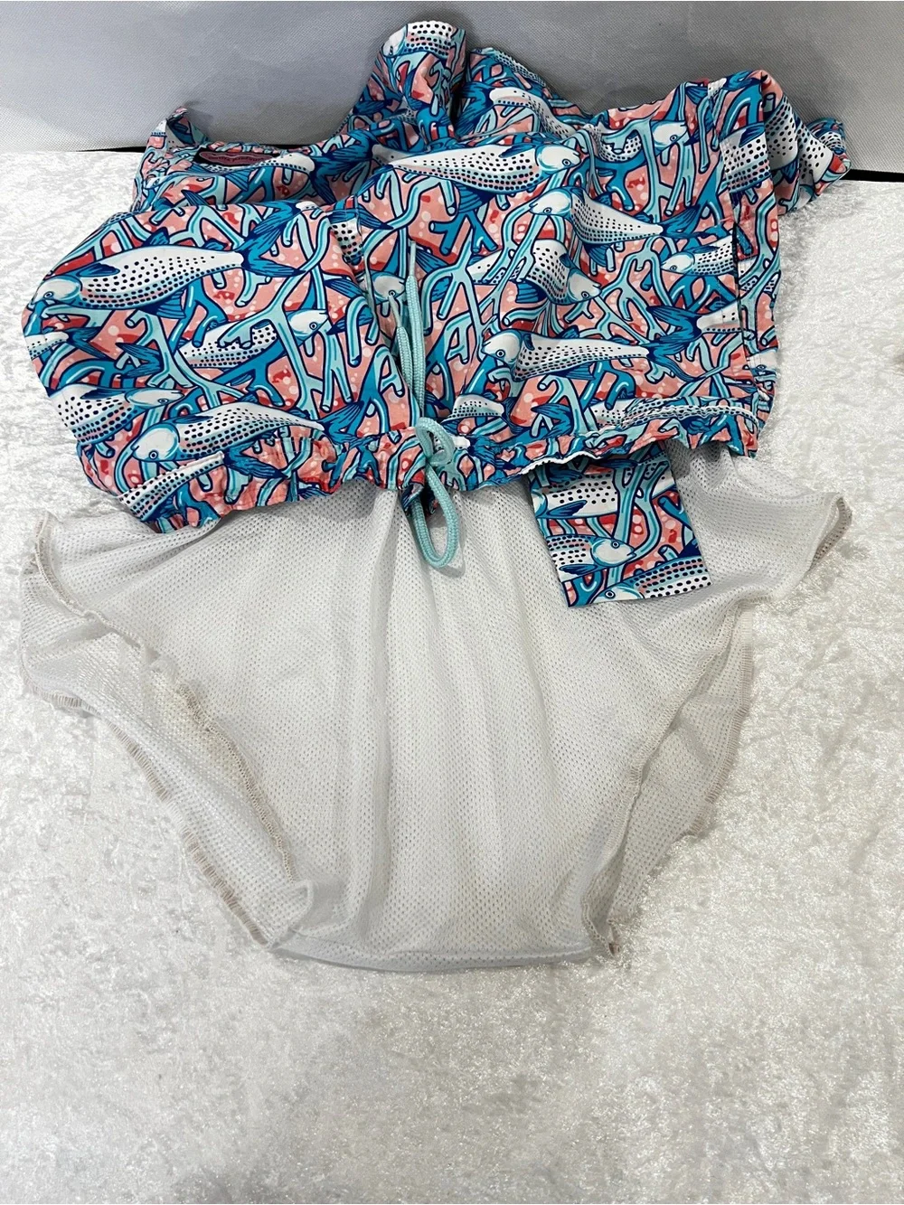 Vineyard Vines Colorful Fish Print Swim Shorts Size XL (18) Blue Coral White